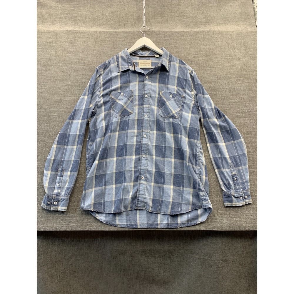 Weatherproof Vintage Flannel Shirt Mens Extra Large Blue Plaid Cotton Button Up